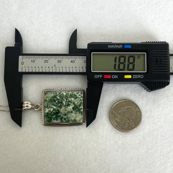 Sterling Silver 925 Bezel Set Tree Agate Rectangular Pendant Necklace 18.5" - Picture 14 of 16